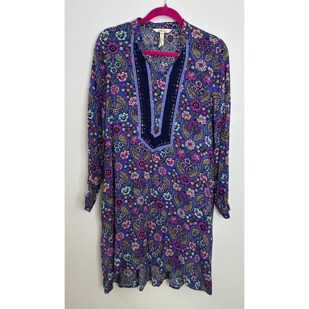 Matilda Jane Thoughts and Dreams Boho Floral Tunic Dress Purple Blue Size Medium - Picture 9 of 9
